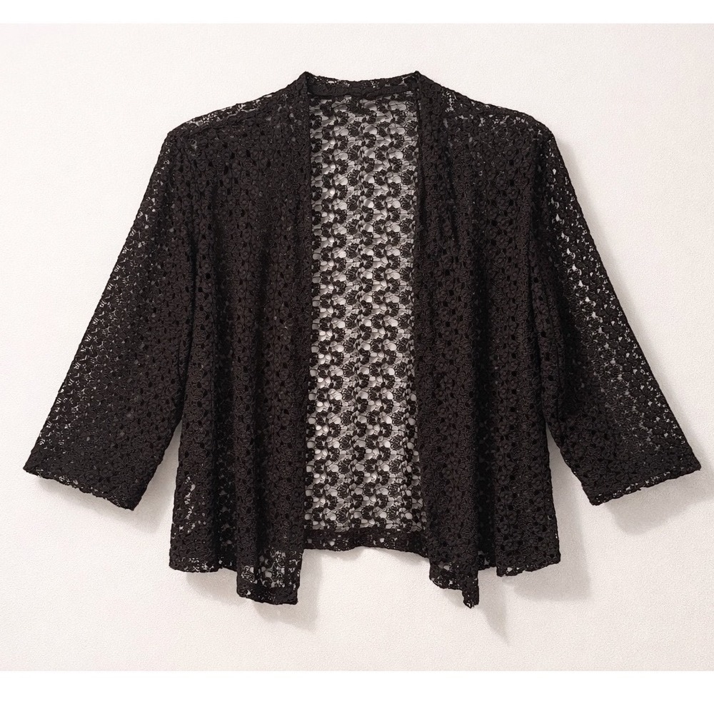 Stevie Nicks Witchy Lace Cardigan Black Sheer Crochet Boho Whimsigoth Festival‎
